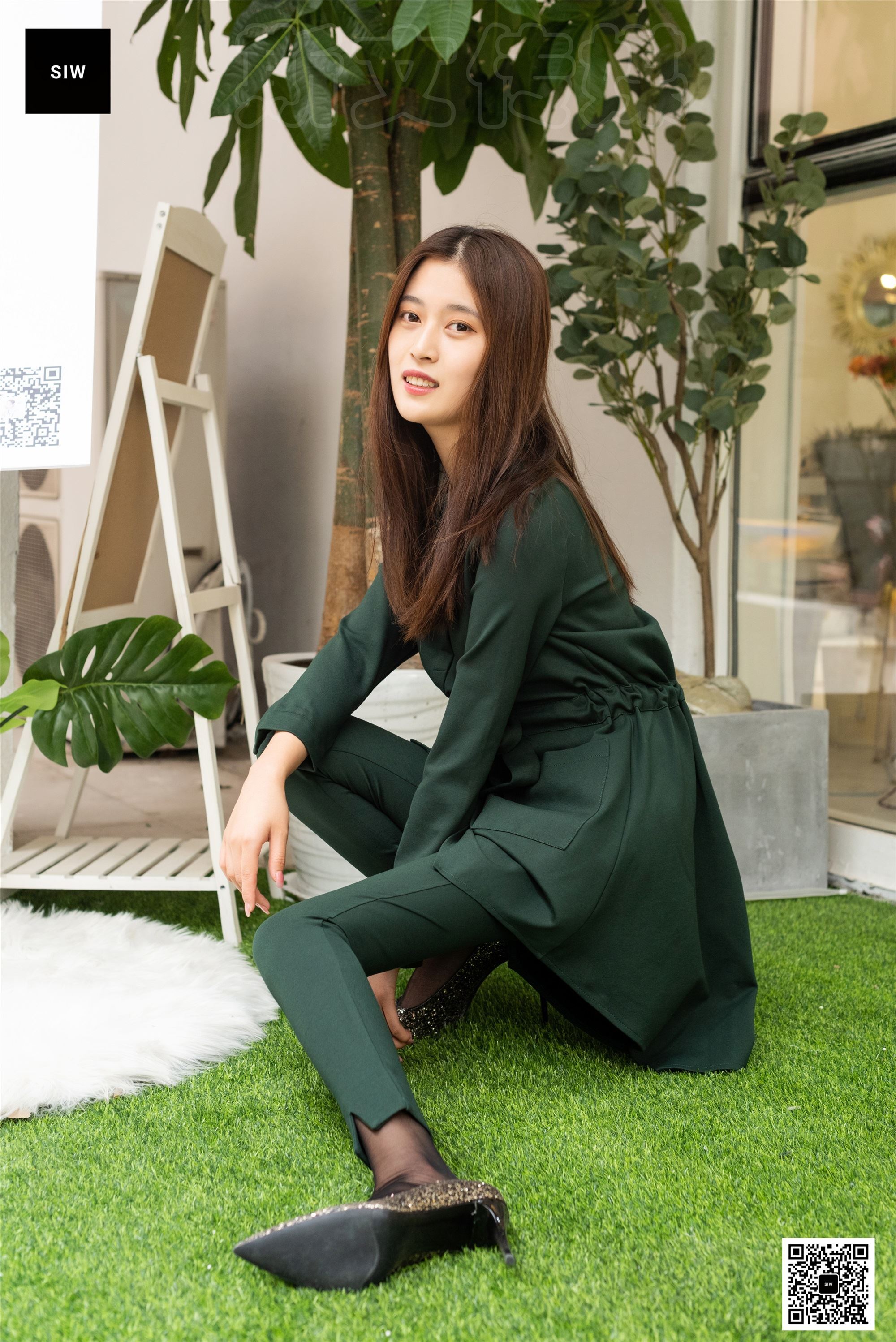 SIW斯文传媒 062 小香风墨绿纯棉气质小脚裤两件 - 甄真